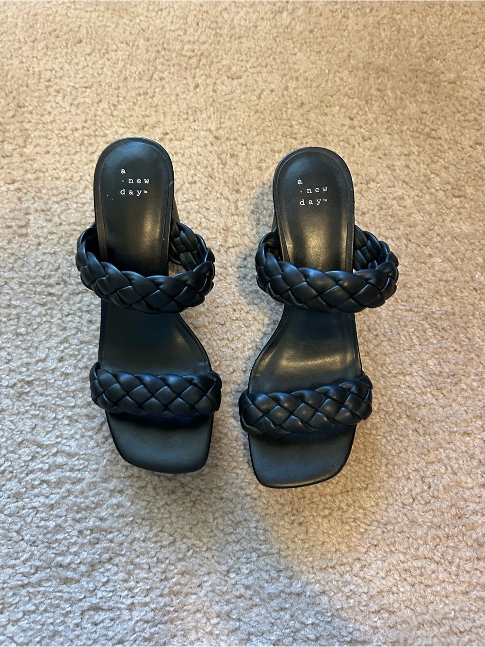 a new day Black Braided Double-Strap Slide Heels